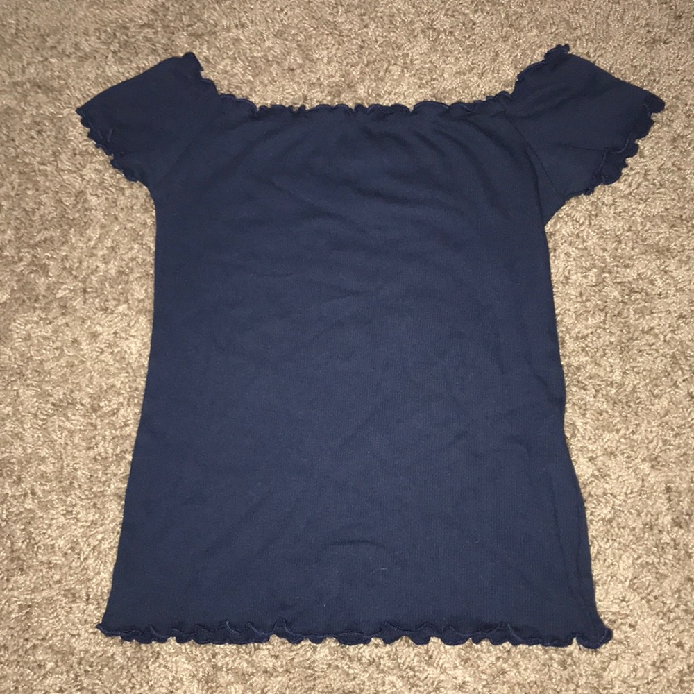 Ruffle off the shoulder navy top